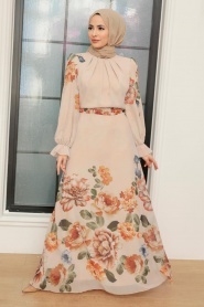 Beige Hijab Dress 35461BEJ - Thumbnail