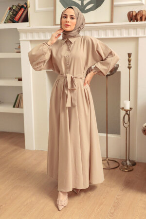 Beige Hijab Dress 50091BEJ - 2