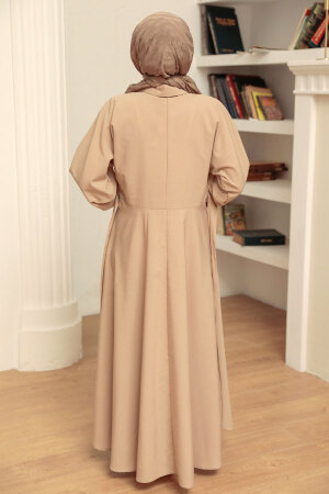 Beige Hijab Dress 50091BEJ - 3