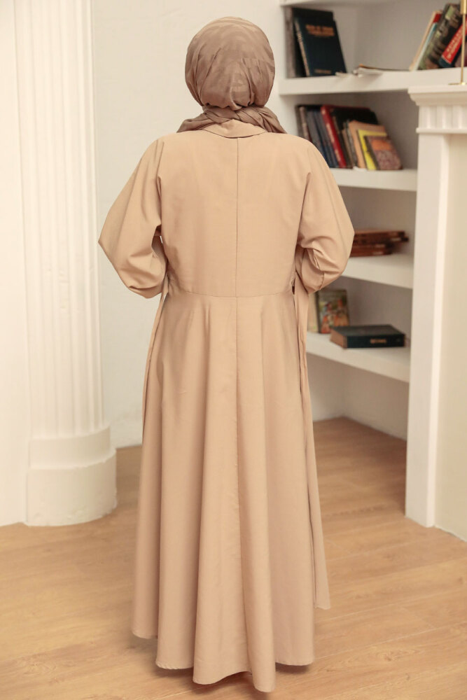 Beige Hijab Dress 50091BEJ - 4