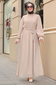 Beige Hijab Dress 51202BEJ - Thumbnail
