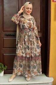 Beige Hijab Dress 76441BEJ - Thumbnail