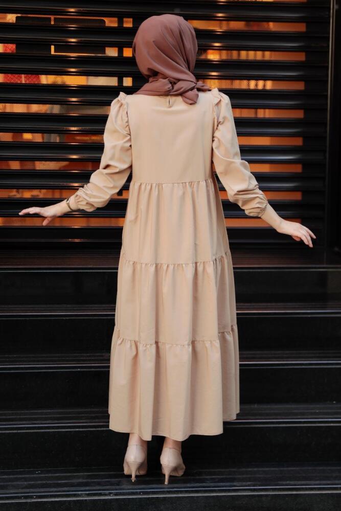 Beige Hijab Dress 7688BEJ - 3