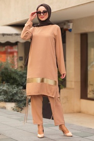 Beige Hijab Dual Suit Dress 12106BEJ - Thumbnail