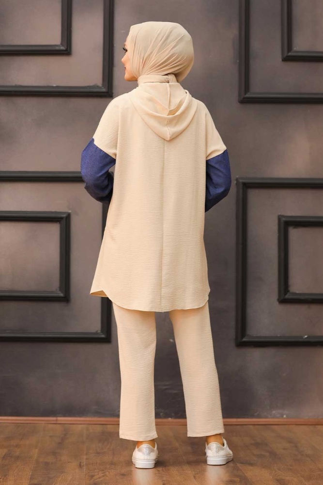 Beige Hijab Dual Suit Dress 1426BEJ - 2