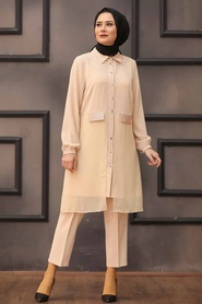 Beige Hijab Dual Suit Dress 14801BEJ - Thumbnail