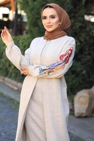 Beige Hijab Dual Suit Dress 2200BEJ - Thumbnail