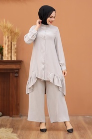 Beige Hijab Dual Suit Dress 2428BEJ - Thumbnail
