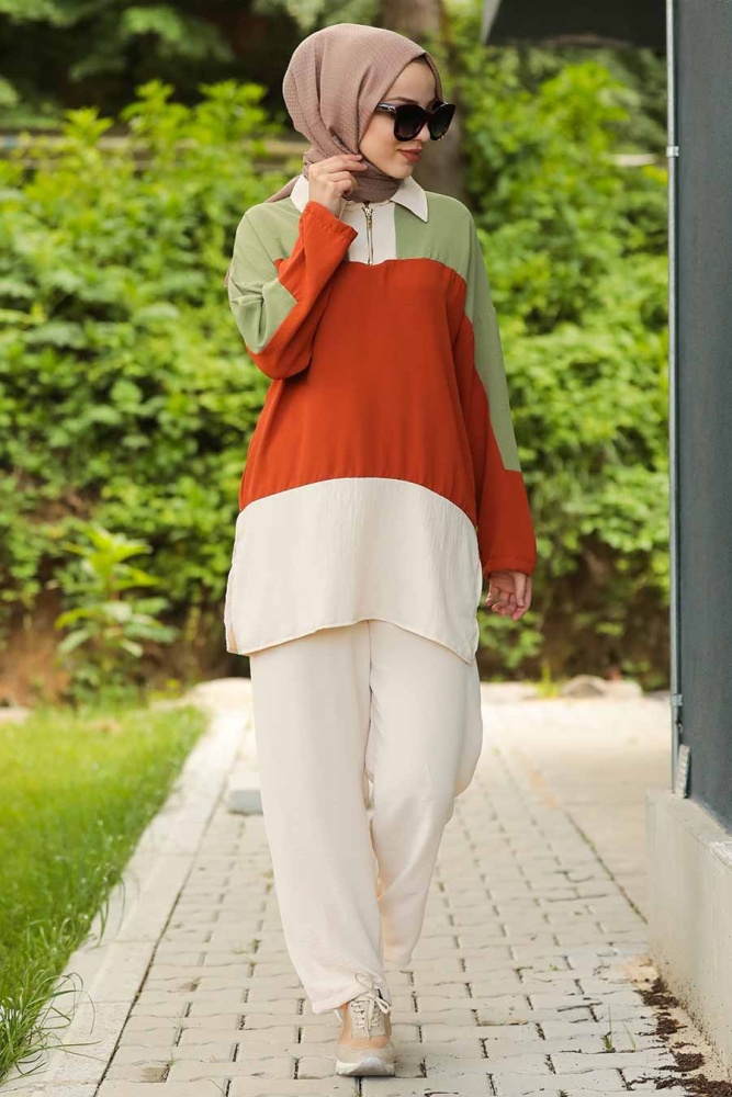 Beige Hijab Dual Suit Dress 3496BEJ - 1
