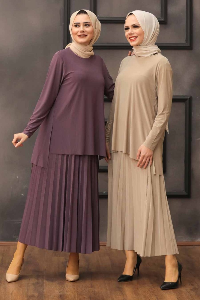 Beige Hijab Dual Suit Dress 41241BEJ - 2