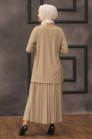 Beige Hijab Dual Suit Dress 41241BEJ - Thumbnail