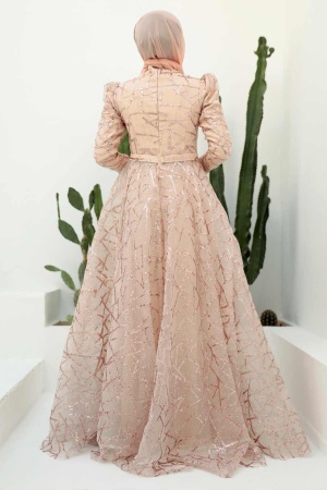 Neva Style - Luxorious Beige Islamic Clothing Engagement Dress 22282BEJ - 2