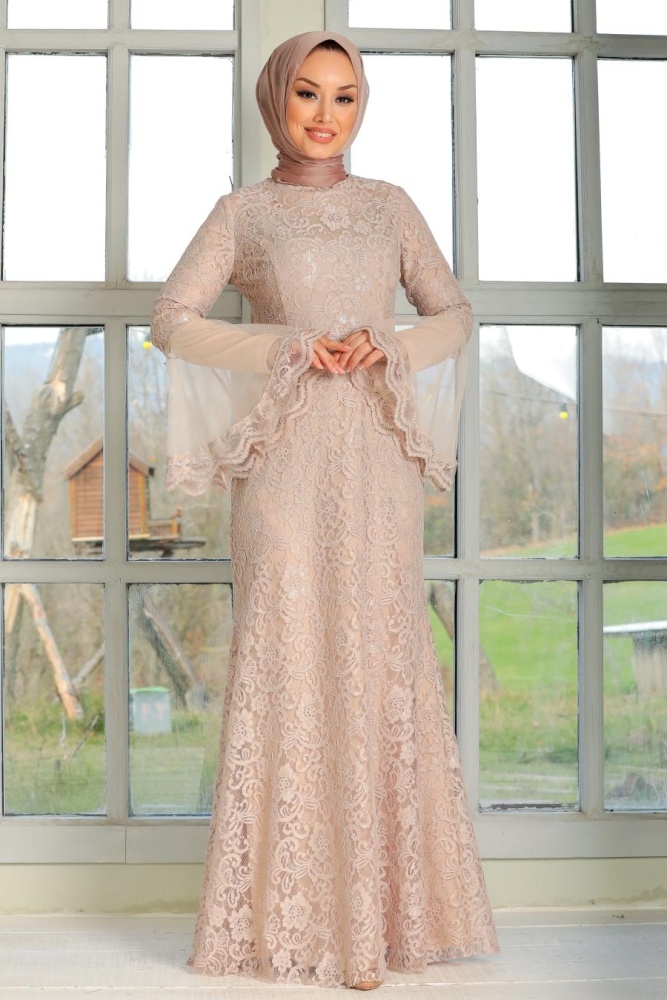 Neva Style - Modern Beige Islamic Clothing Wedding Dress 2567BEJ - 1