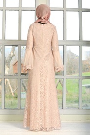 Neva Style - Modern Beige Islamic Clothing Wedding Dress 2567BEJ - Thumbnail