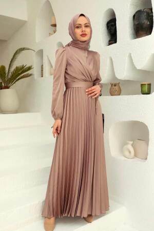 Neva Style - Elegant Beige Islamic Clothing Wedding Dress 3452BEJ - 1