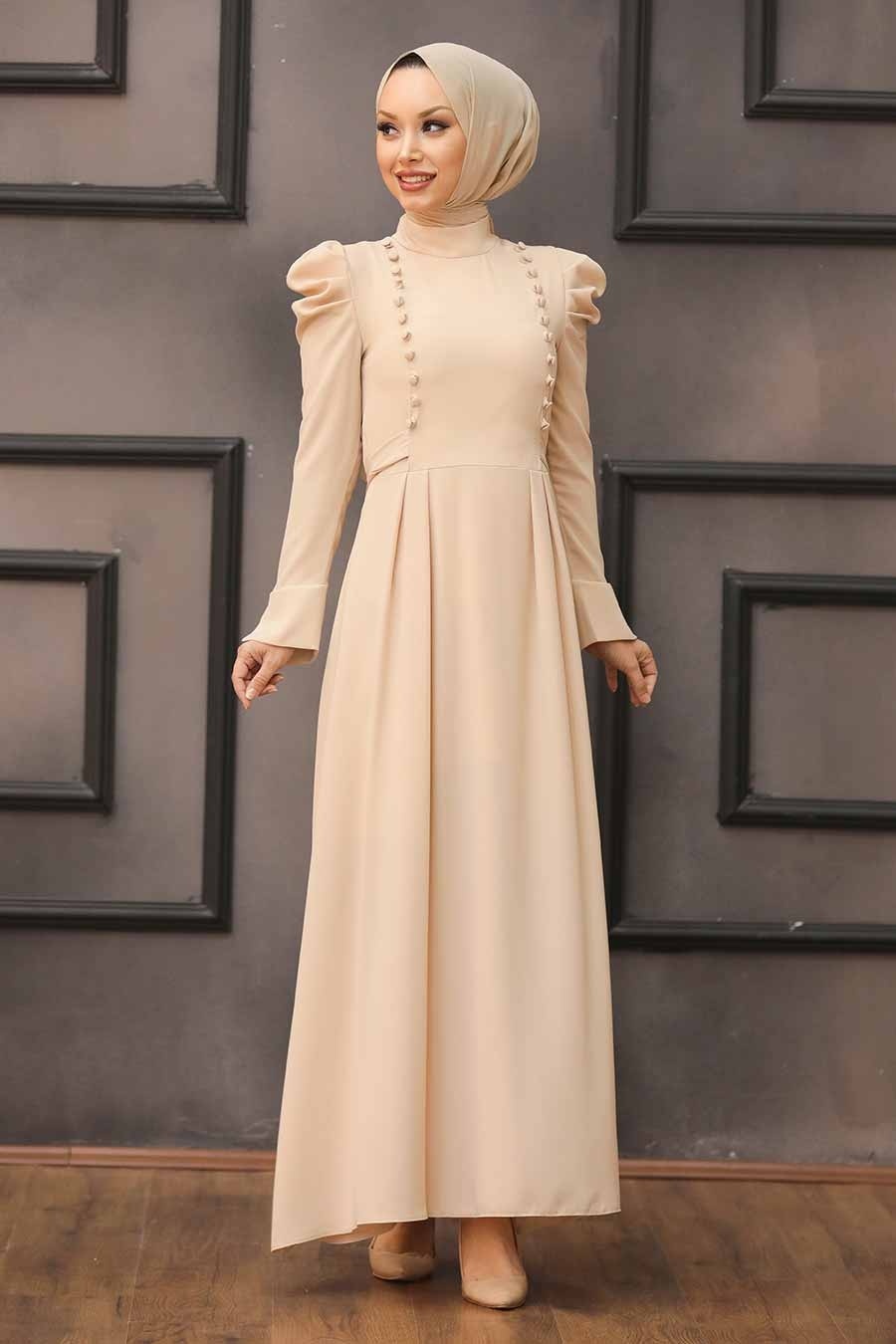 Beige Hijab Evening Dress 40710BEJ - tesetturisland.com Beige Hijab Evening Dress 40710BEJ - tesetturisland.com