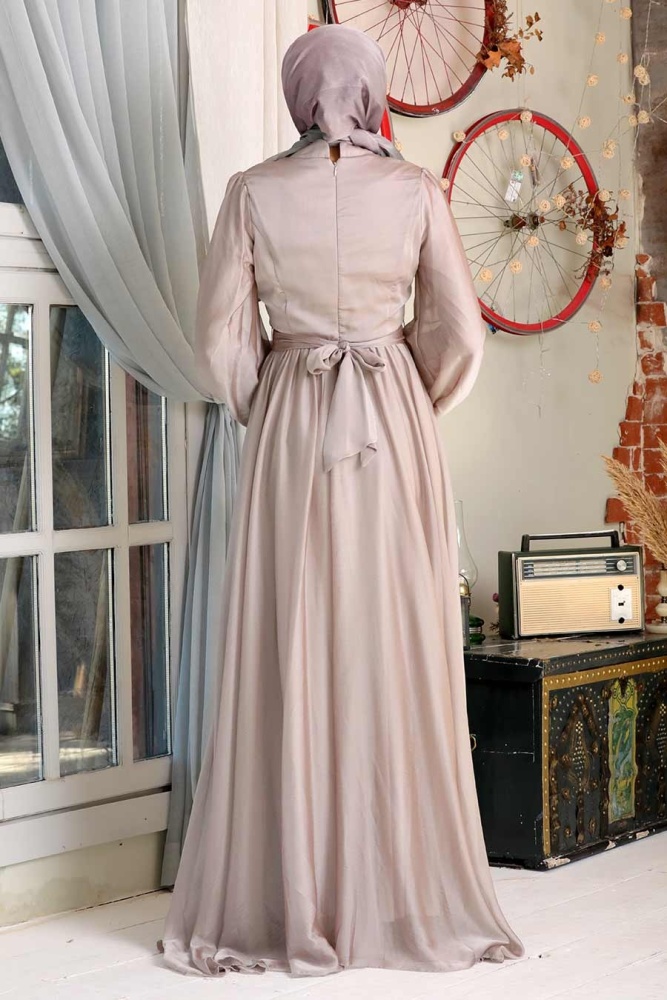 Neva Style - Elegant Beige Islamic Clothing Evening Gown 5215BEJ - 2