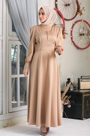 Beige Hijab Evening Dress 7627BEJ - Thumbnail