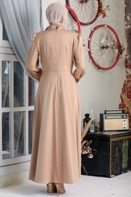 Beige Hijab Evening Dress 7627BEJ - Thumbnail