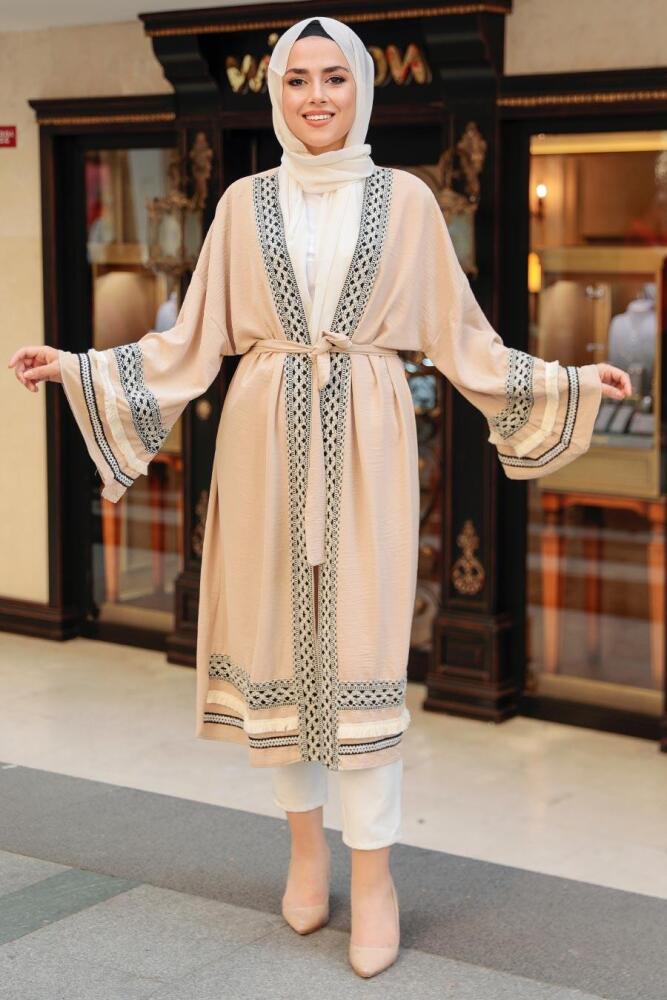 Beige Hijab Kimono 10455BEJ - 1