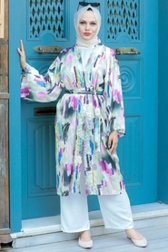 Beige Hijab Kimono 14840BEJ - Thumbnail