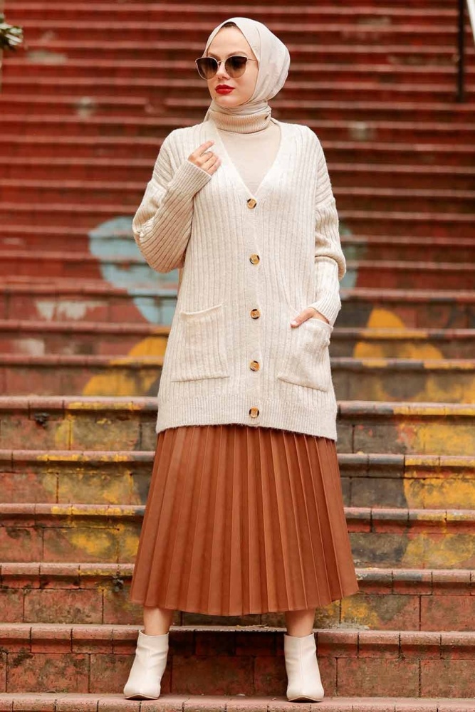 Beige Hijab Knitwear Cardigan 7944BEJ - 1