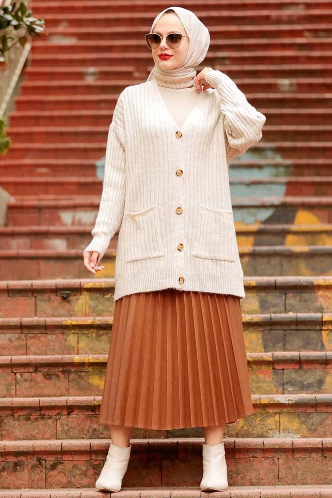 Beige Hijab Knitwear Cardigan 7944BEJ - 2