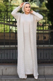 Beige Hijab Knitwear Suit 15020BEJ - Thumbnail