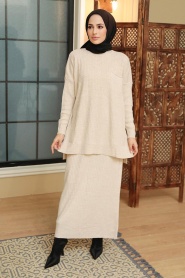 Beige Hijab Knitwear Suit Dress 34021BEJ - Thumbnail