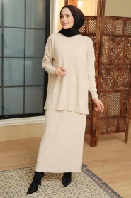 Beige Hijab Knitwear Suit Dress 34021BEJ - Thumbnail