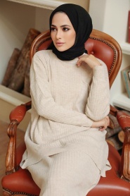 Beige Hijab Knitwear Suit Dress 34021BEJ - Thumbnail