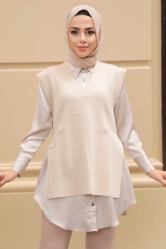  Beige Hijab Knitwear Sweater 23881BEJ - Thumbnail