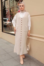 Beige Hijab Knitwear Vest 3324BEJ - Thumbnail
