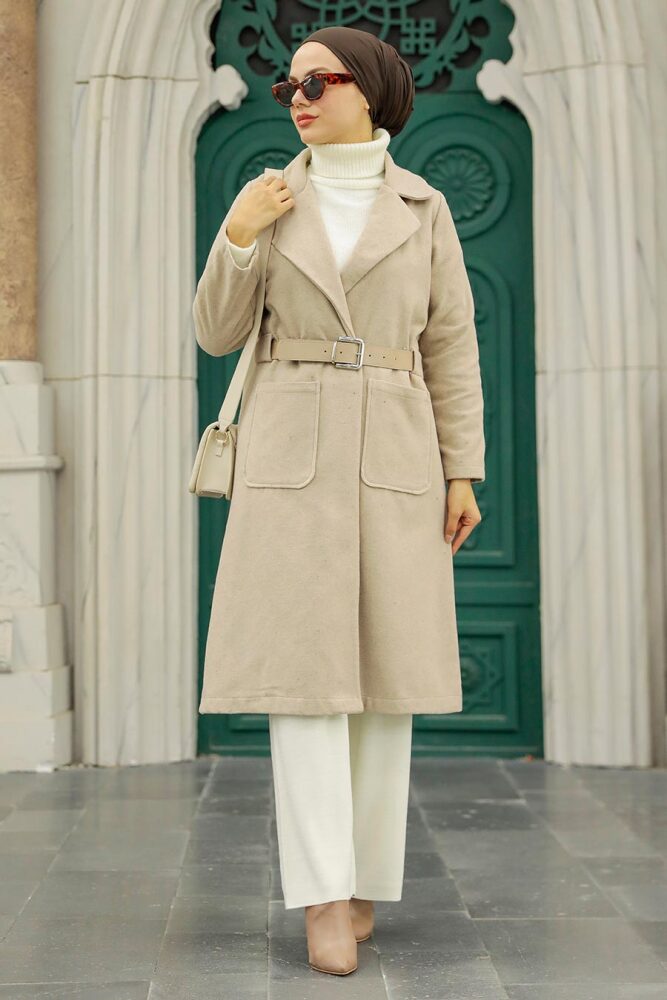 Beige Hijab Stamp Coat 5809BEJ - 1