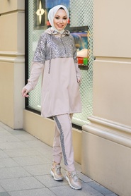 Beige Hijab Suit Dress 11370BEJ - Thumbnail