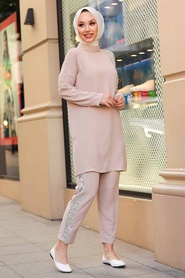 Beige Hijab Suit Dress 12112BEJ - Thumbnail