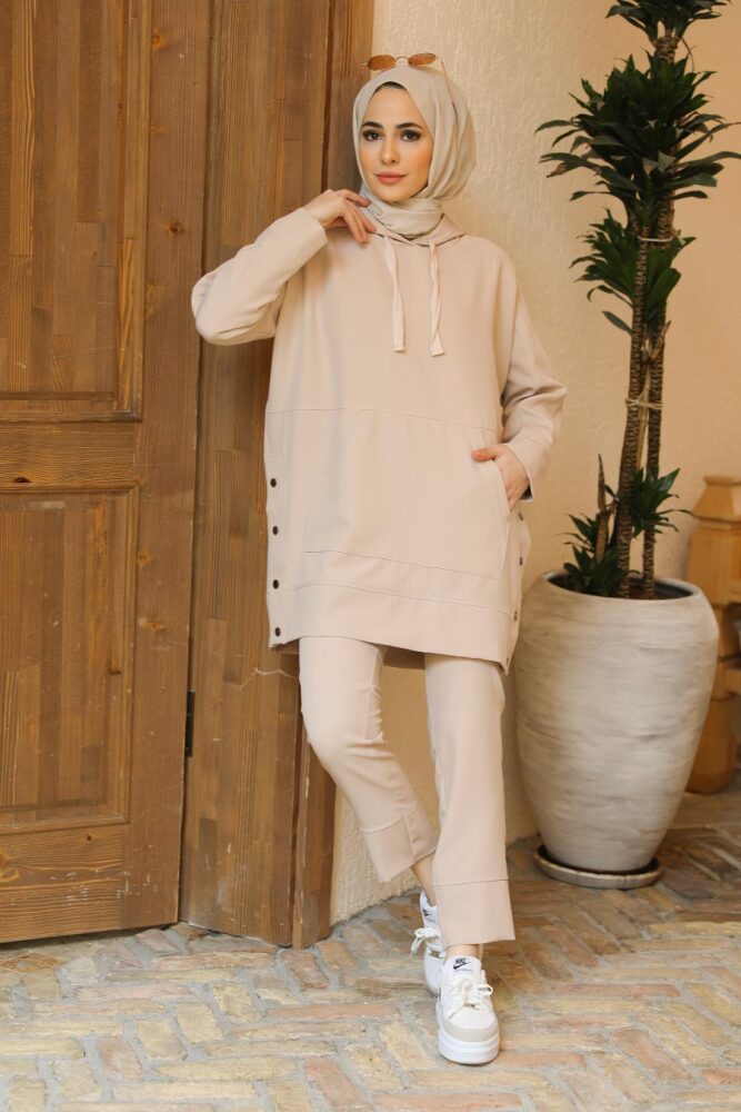 Beige Hijab Suit Dress 21039BEJ - 1