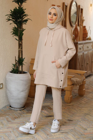 Beige Hijab Suit Dress 21039BEJ - 4