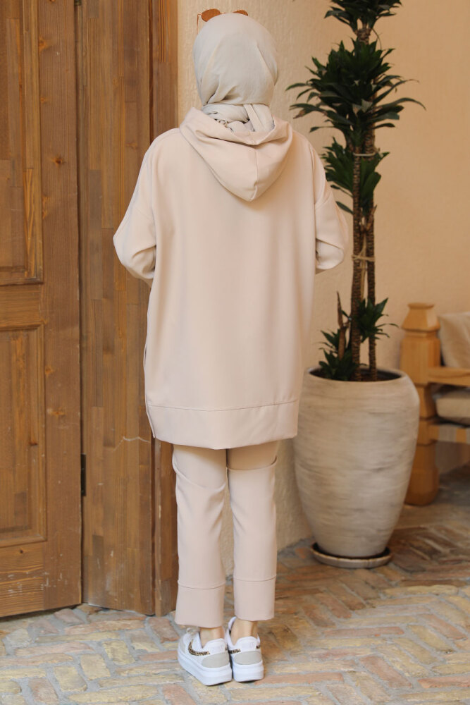 Beige Hijab Suit Dress 21039BEJ - 5