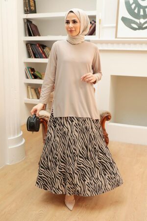 Beige Hijab Suit Dress 41372BEJ - 1