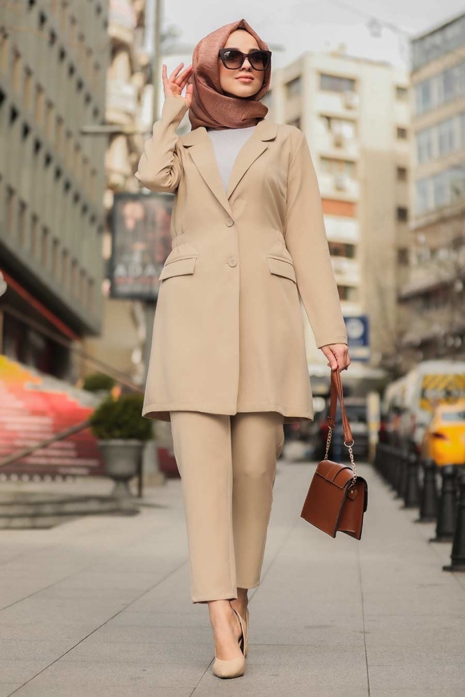 Beige Hijab Suit Dress 5536BEJ - 2