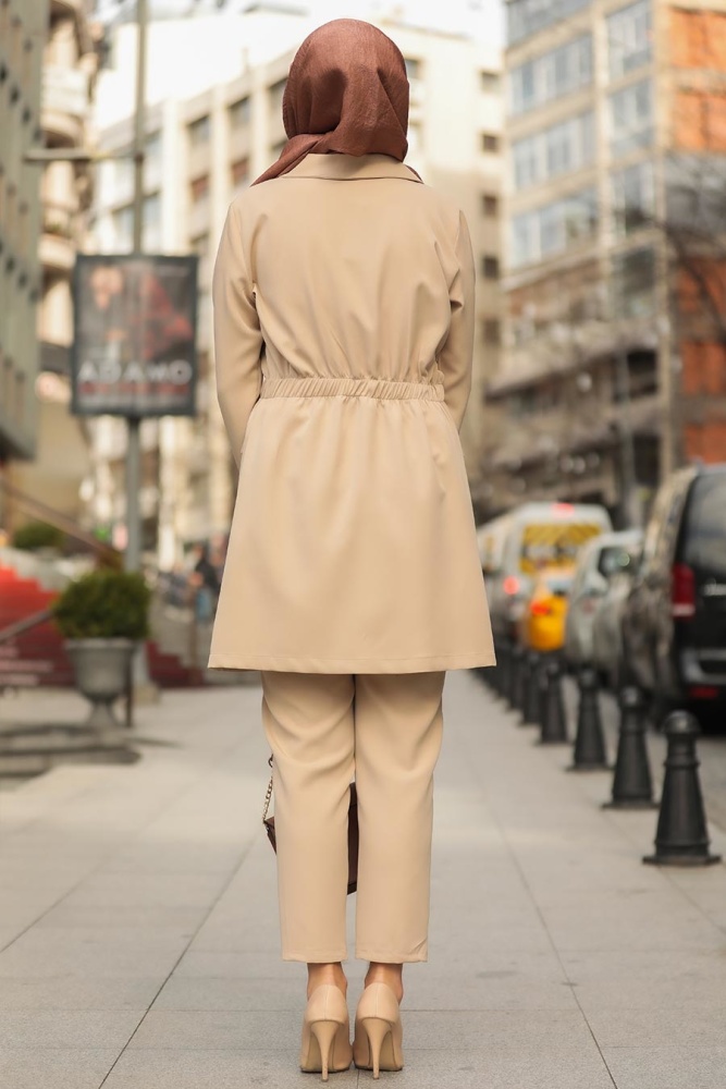 Beige Hijab Suit Dress 5536BEJ - 3