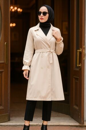 Beige Hijab Trenchcoat 5836BEJ - 1
