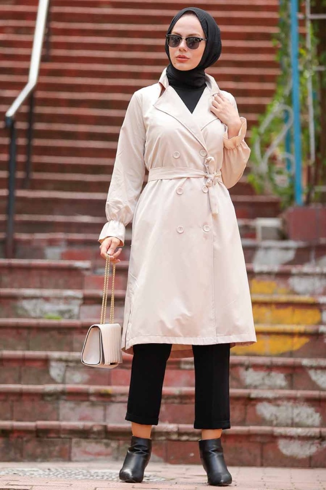 Beige Hijab Trenchcoat 5836BEJ - 1