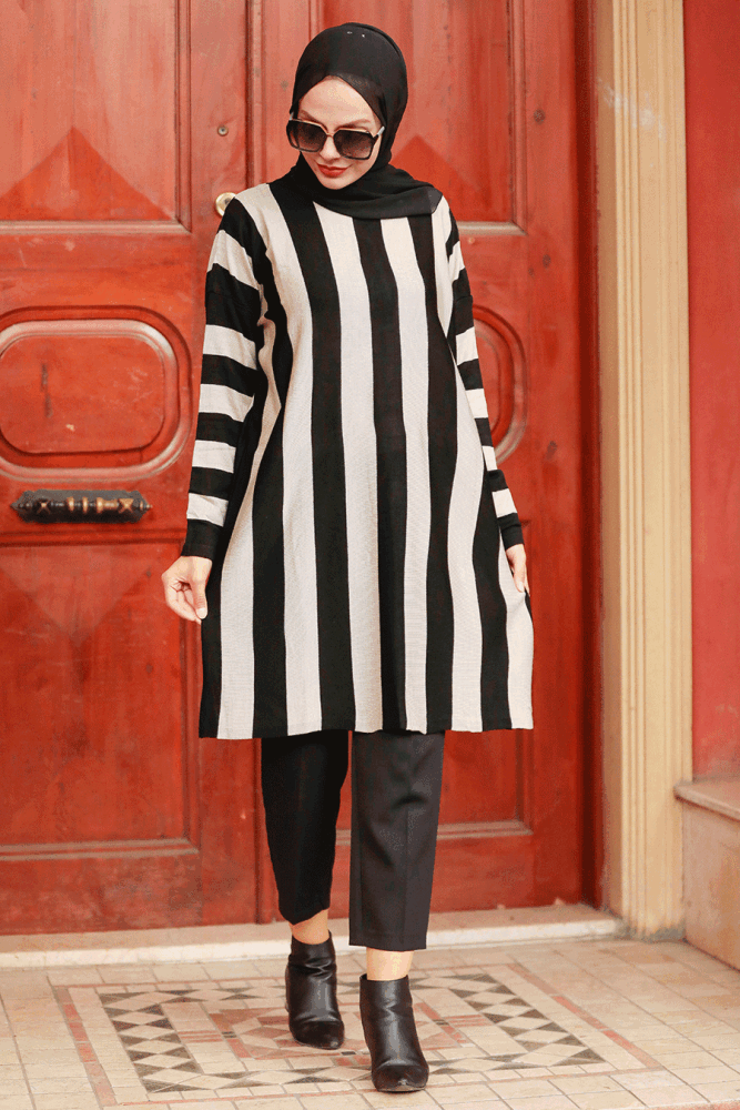 Beige Knitwear Hijab Tunic 33210BEJ - 1