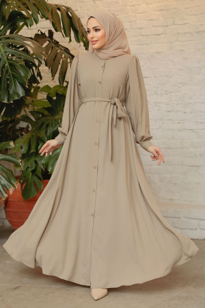 Beige Modest Abaya 45277BEJ - 1