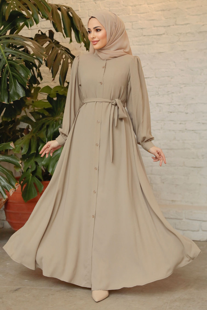 Beige Modest Abaya 45277BEJ - 1