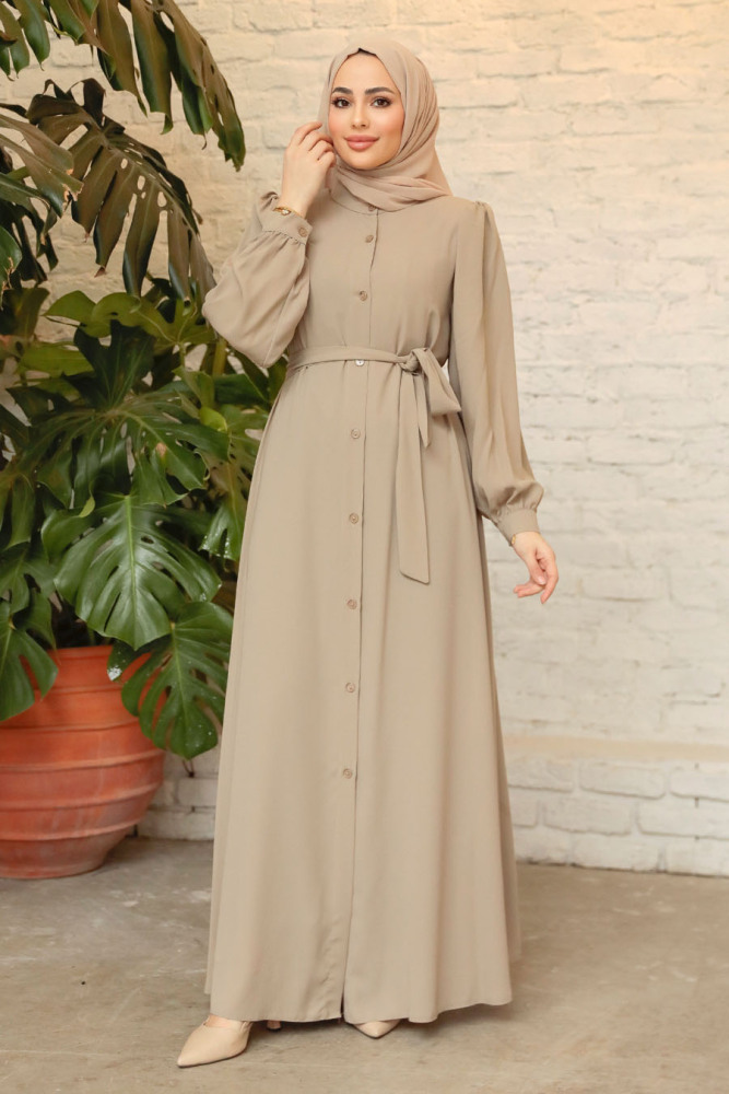 Beige Modest Abaya 45277BEJ - 2