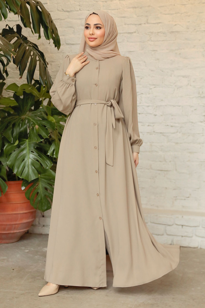 Beige Modest Abaya 45277BEJ - 3