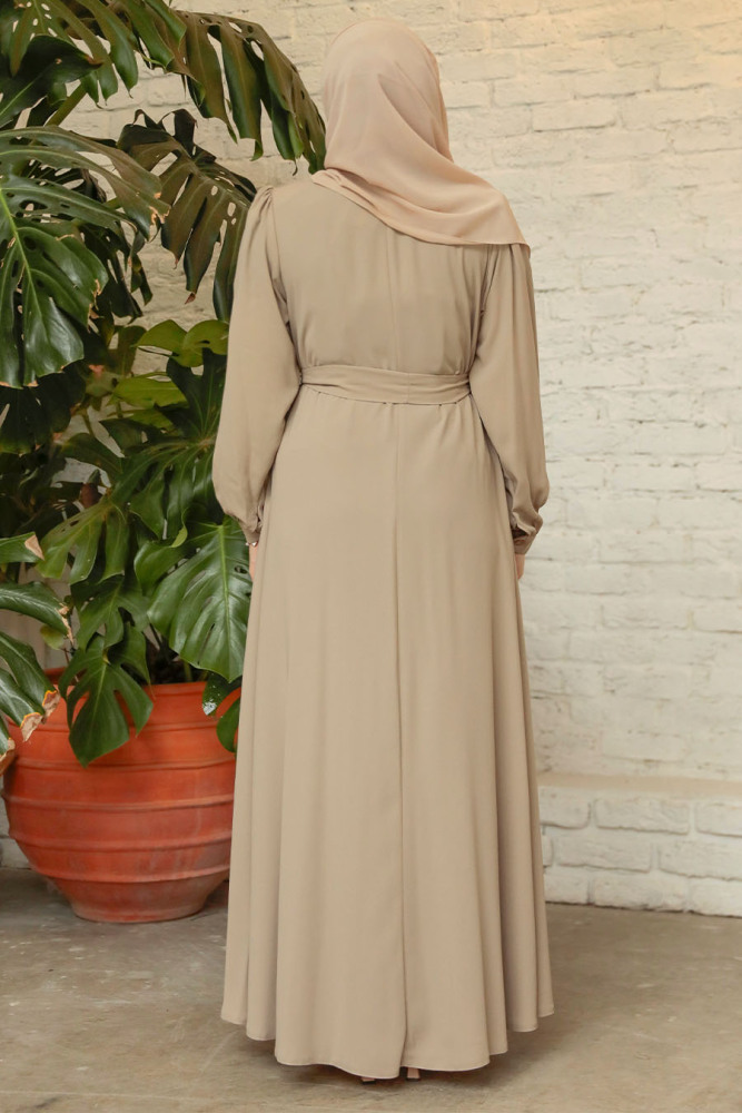 Beige Modest Abaya 45277BEJ - 4